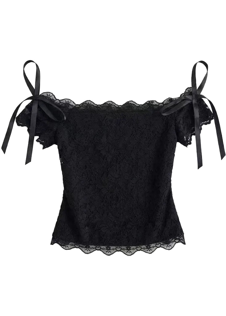 Dam Topp med Slash Halsringning och Rosett Detalj 4