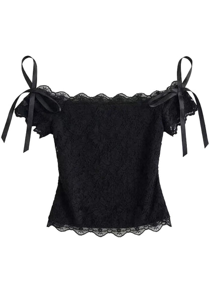Dam Topp med Slash Halsringning och Rosett Detalj 4
