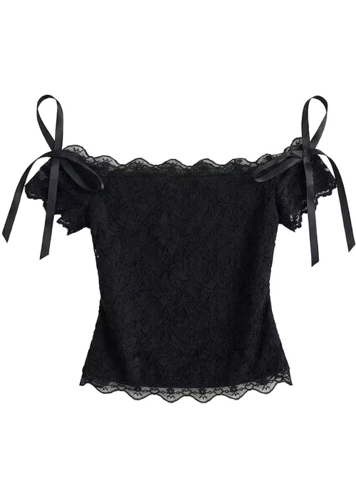 Dam Topp med Slash Halsringning och Rosett Detalj 4