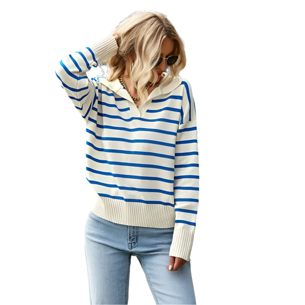 Dam Tröja V-ringad Randig Andningsbart Material 0