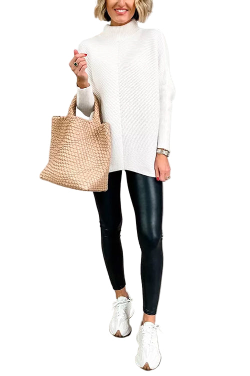 Dam Turtleneck Ribbstickad Tunikatröja 0