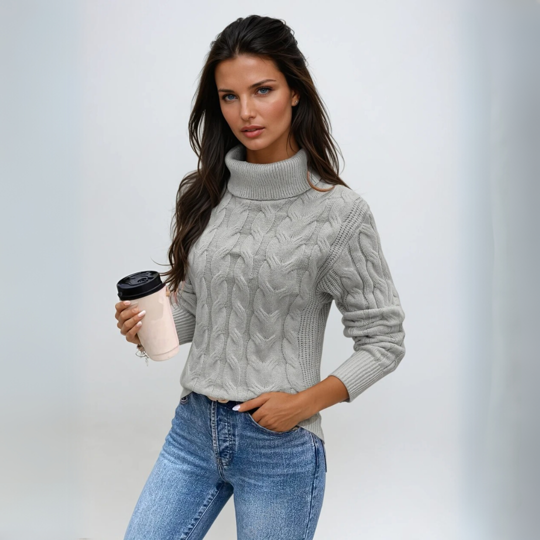 Dam Turtleneck Tröja Kabelstickad 1