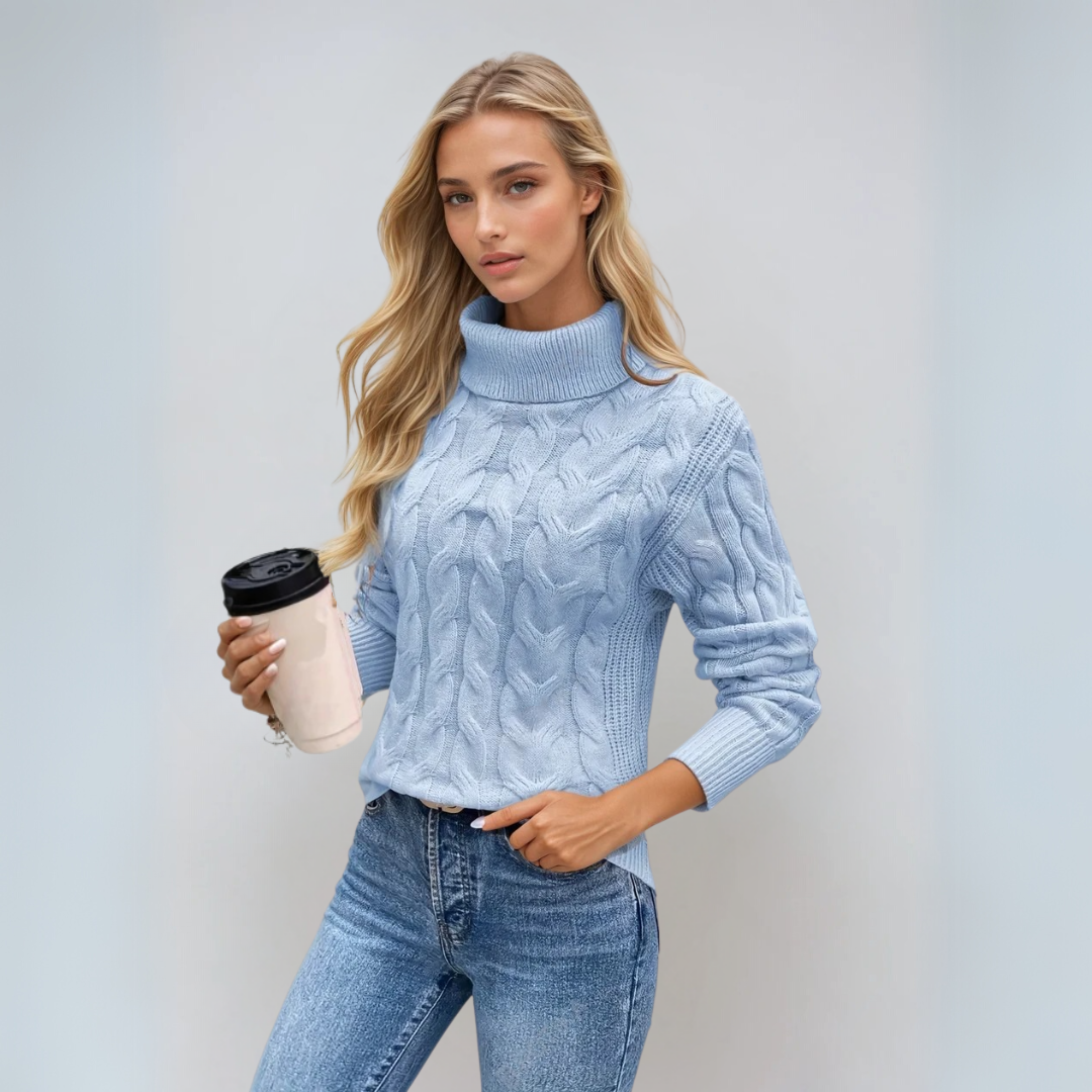 Dam Turtleneck Tröja Kabelstickad 3