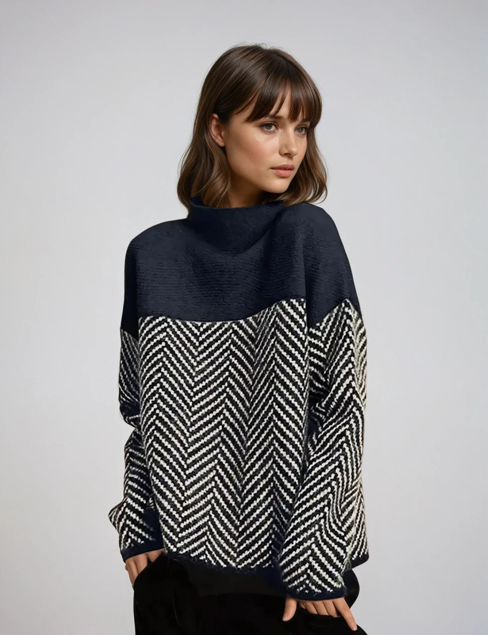 Dam Turtleneck Tröja Mönstrad Polyester 1