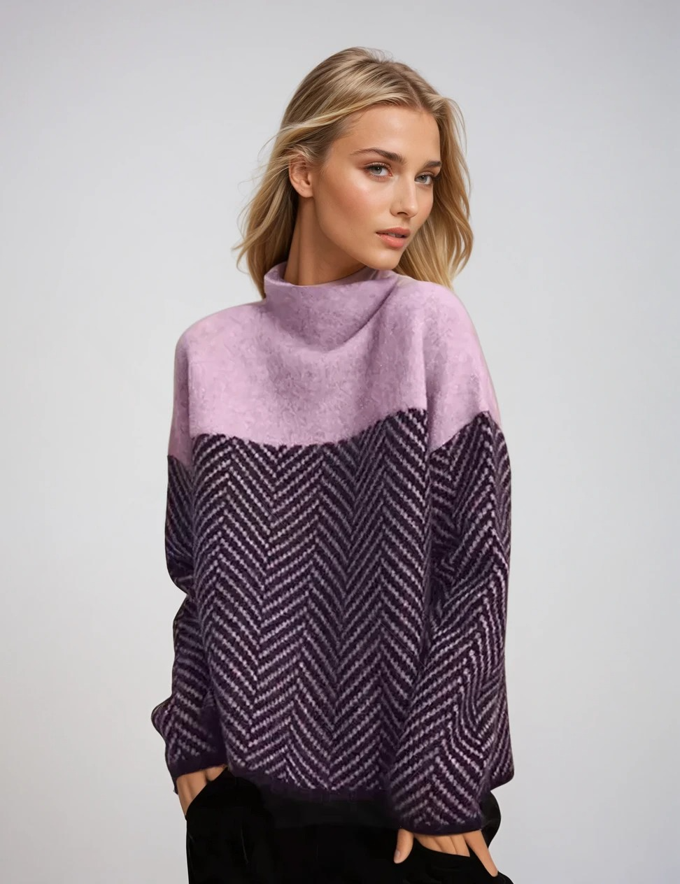 Dam Turtleneck Tröja Mönstrad Polyester 2