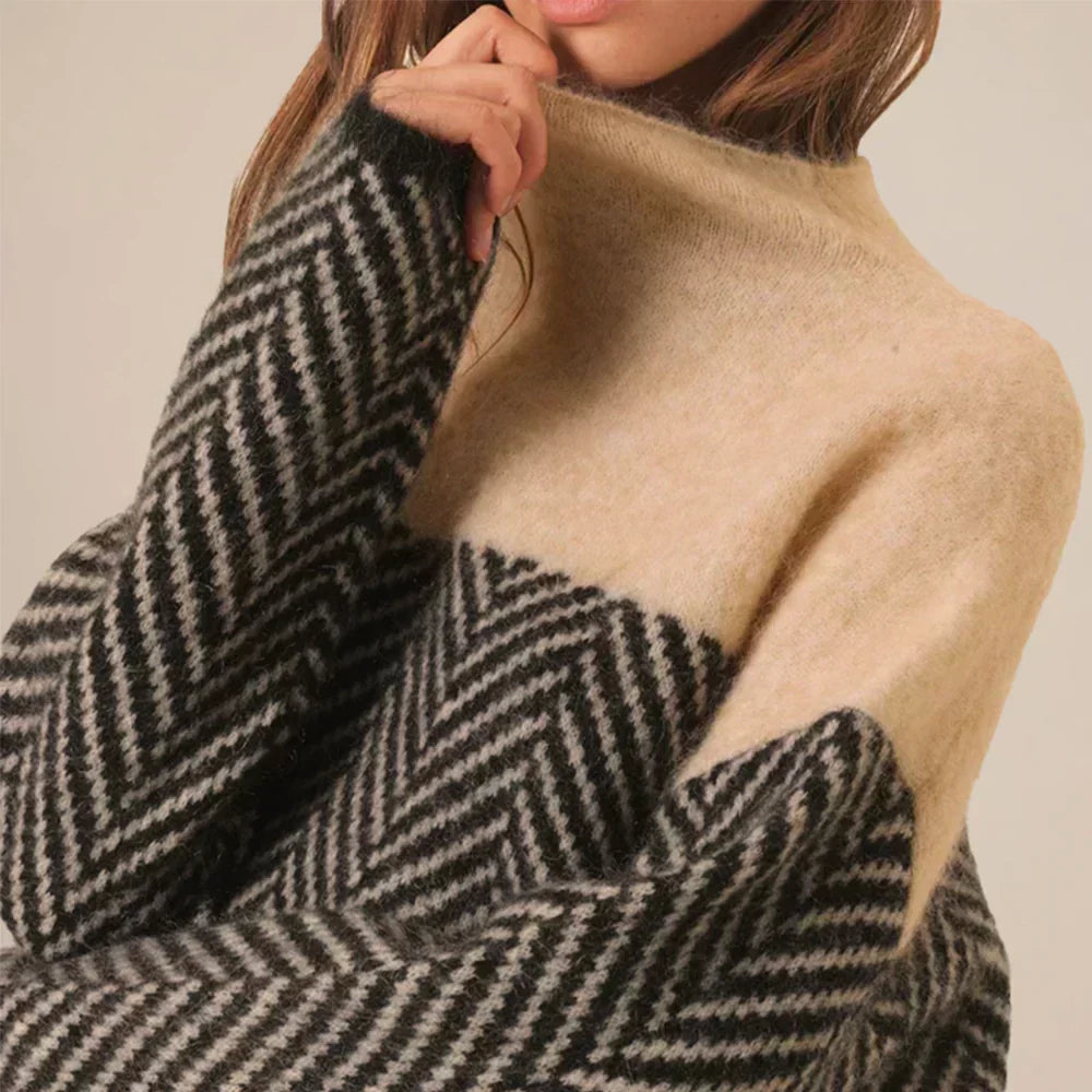 Dam Turtleneck Tröja Mönstrad Polyester 3