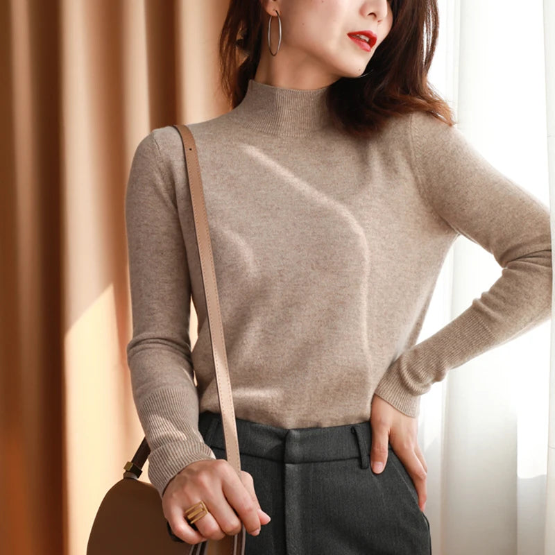 Dam Turtleneck Tröja Stickad Långärmad 10