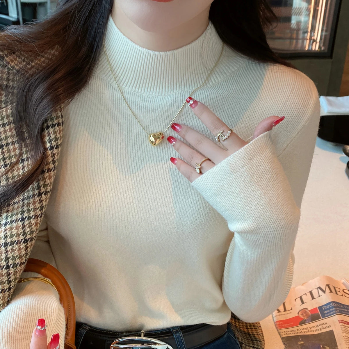 Dam Turtleneck Tröja Stickad Långärmad 11