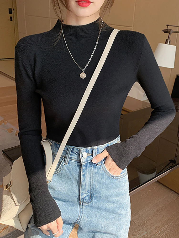 Dam Turtleneck Tröja Stickad Långärmad 4