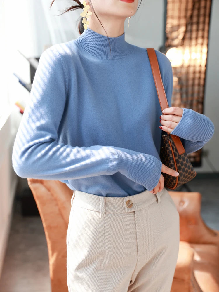 Dam Turtleneck Tröja Stickad Långärmad 5