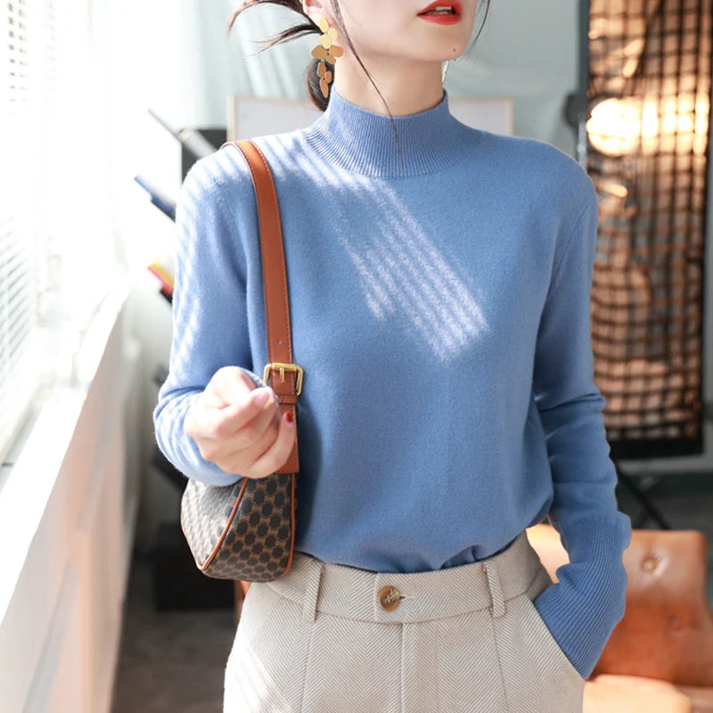Dam Turtleneck Tröja Stickad Långärmad 8