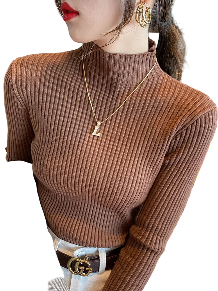 Dam Turtleneck Tröja Stickad Långärmad Casual 0