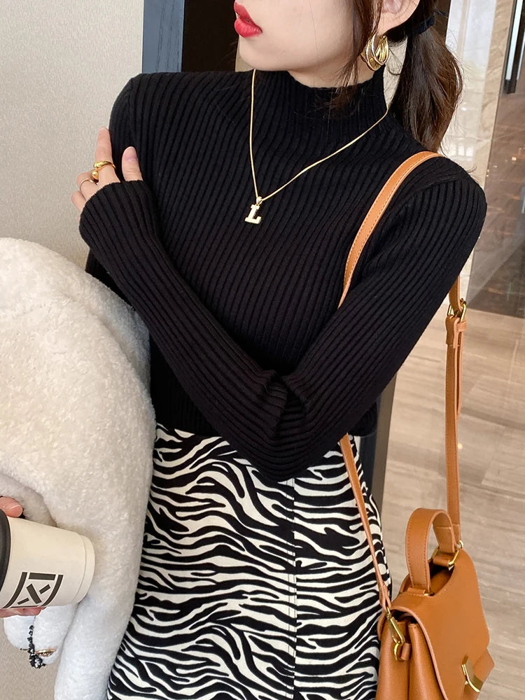 Dam Turtleneck Tröja Stickad Långärmad Casual 1