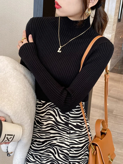 Dam Turtleneck Tröja Stickad Långärmad Casual 1