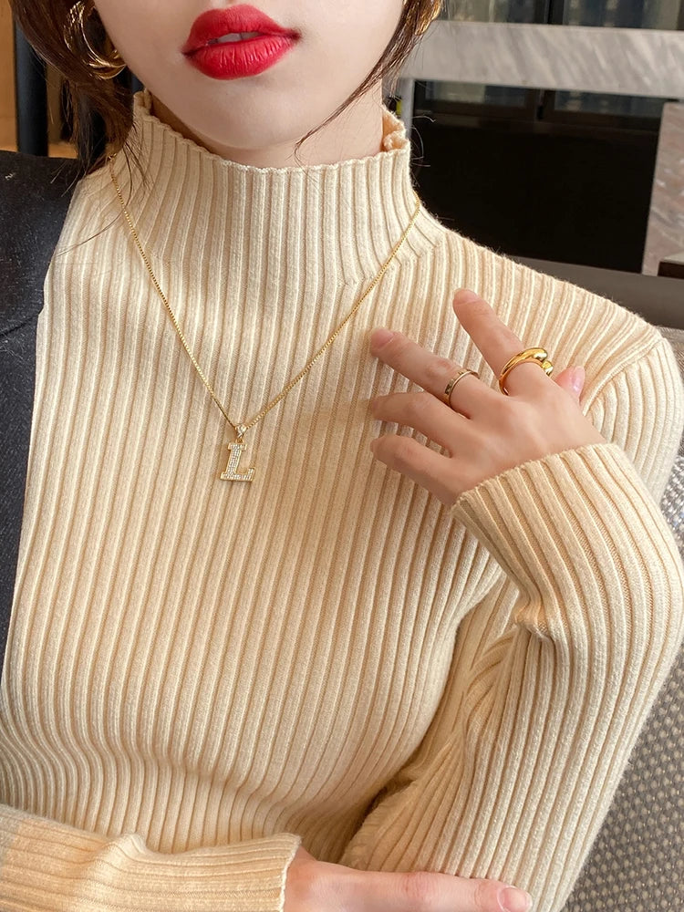 Dam Turtleneck Tröja Stickad Långärmad Casual 2
