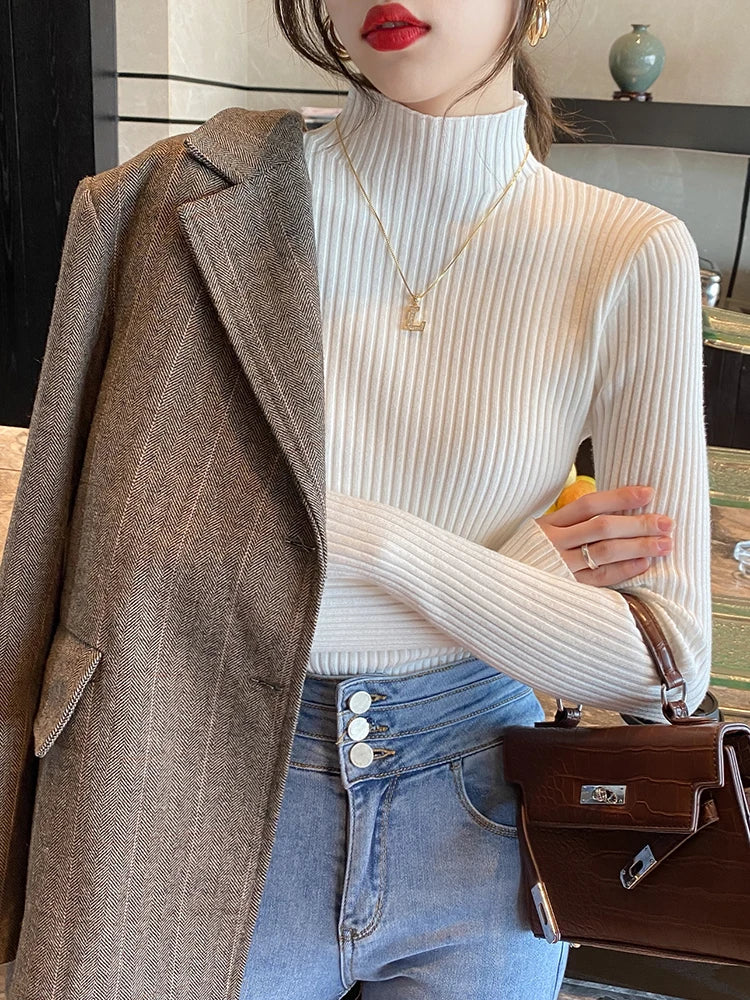 Dam Turtleneck Tröja Stickad Långärmad Casual 3