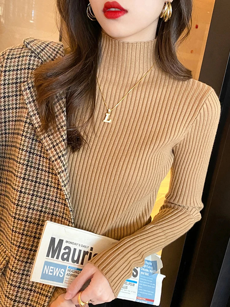 Dam Turtleneck Tröja Stickad Långärmad Casual 4