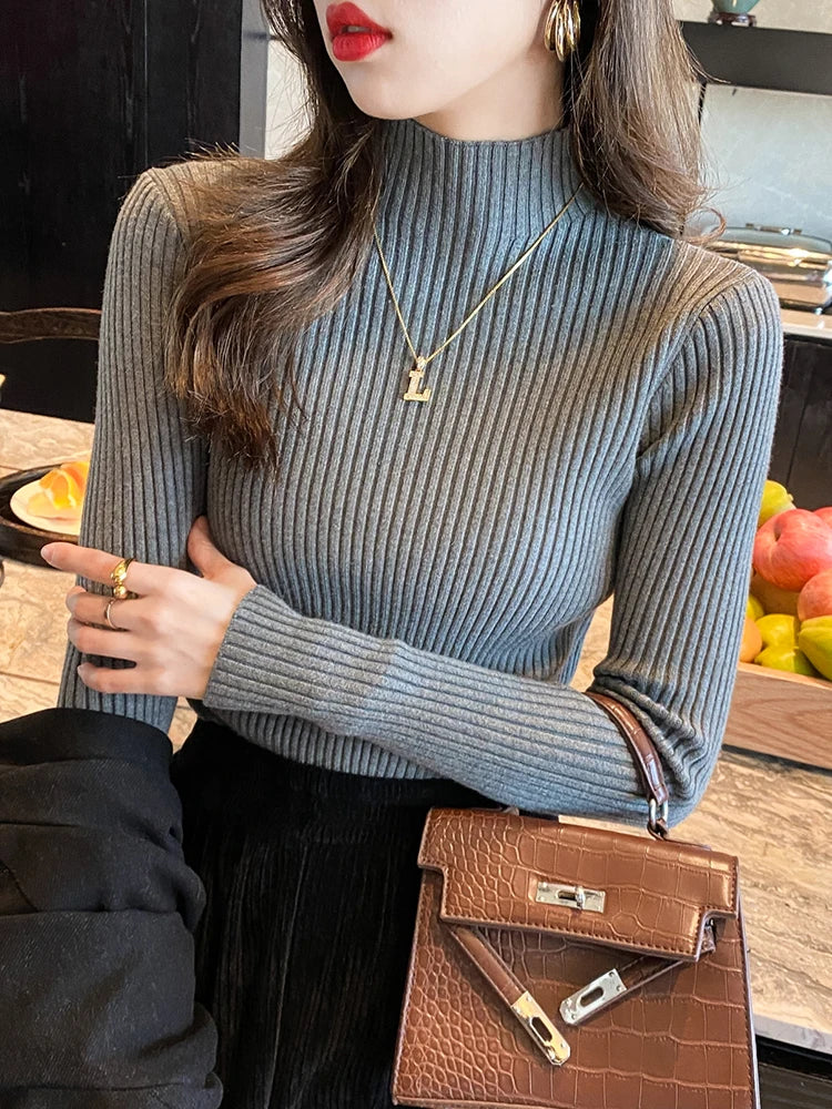 Dam Turtleneck Tröja Stickad Långärmad Casual 6