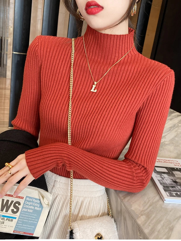 Dam Turtleneck Tröja Stickad Långärmad Casual 7