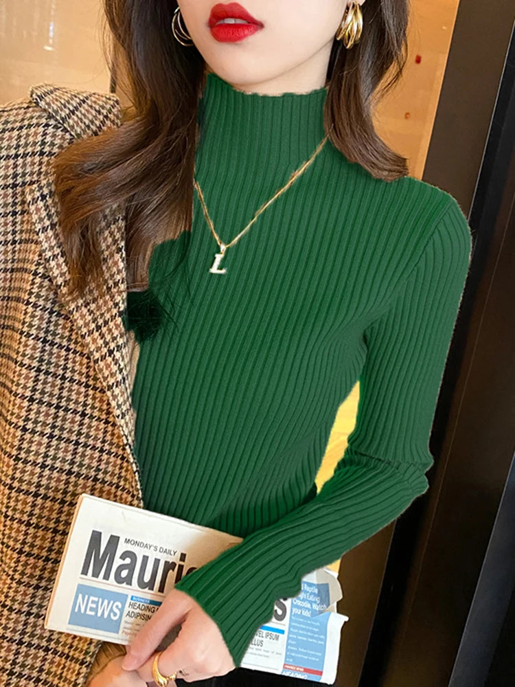 Dam Turtleneck Tröja Stickad Långärmad Casual 9