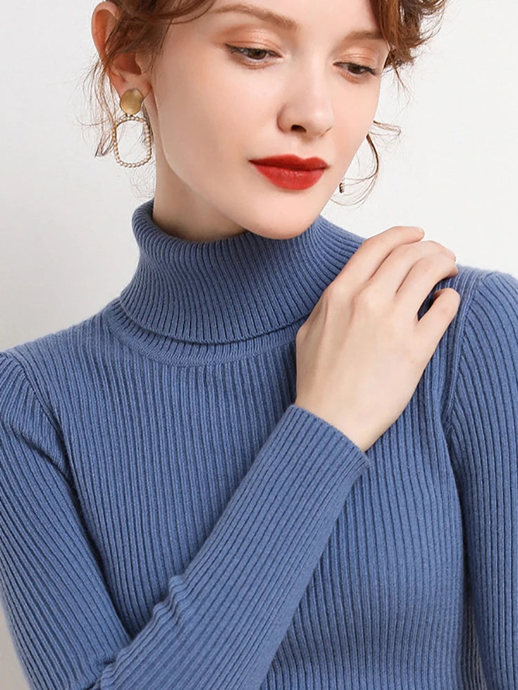 Dam Turtleneck Tröja Stickad Mjuk Pullover Cashmere 10