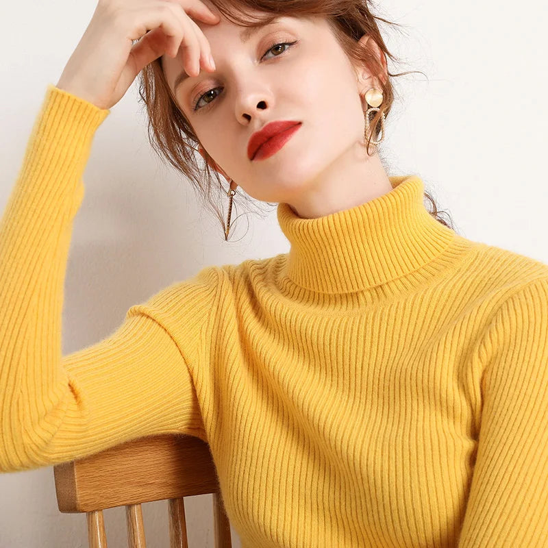 Dam Turtleneck Tröja Stickad Mjuk Pullover Cashmere 15