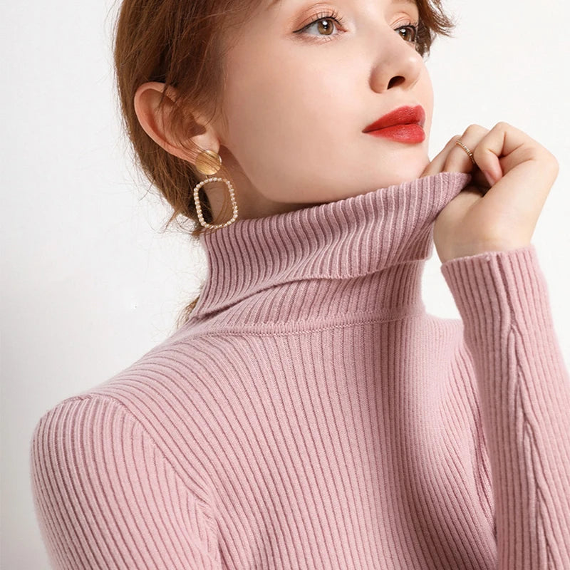 Dam Turtleneck Tröja Stickad Mjuk Pullover Cashmere 19