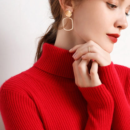 Dam Turtleneck Tröja Stickad Mjuk Pullover Cashmere 21