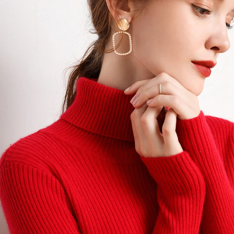 Dam Turtleneck Tröja Stickad Mjuk Pullover Cashmere 21