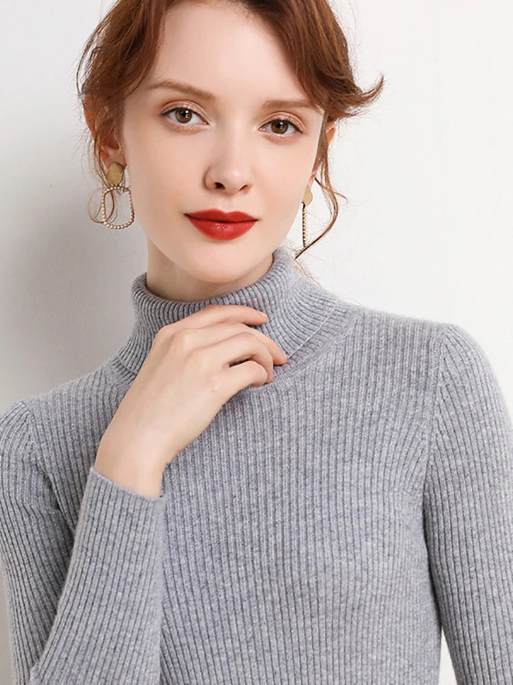 Dam Turtleneck Tröja Stickad Mjuk Pullover Cashmere 24
