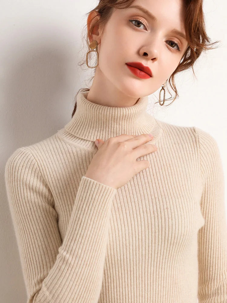 Dam Turtleneck Tröja Stickad Mjuk Pullover Cashmere 6