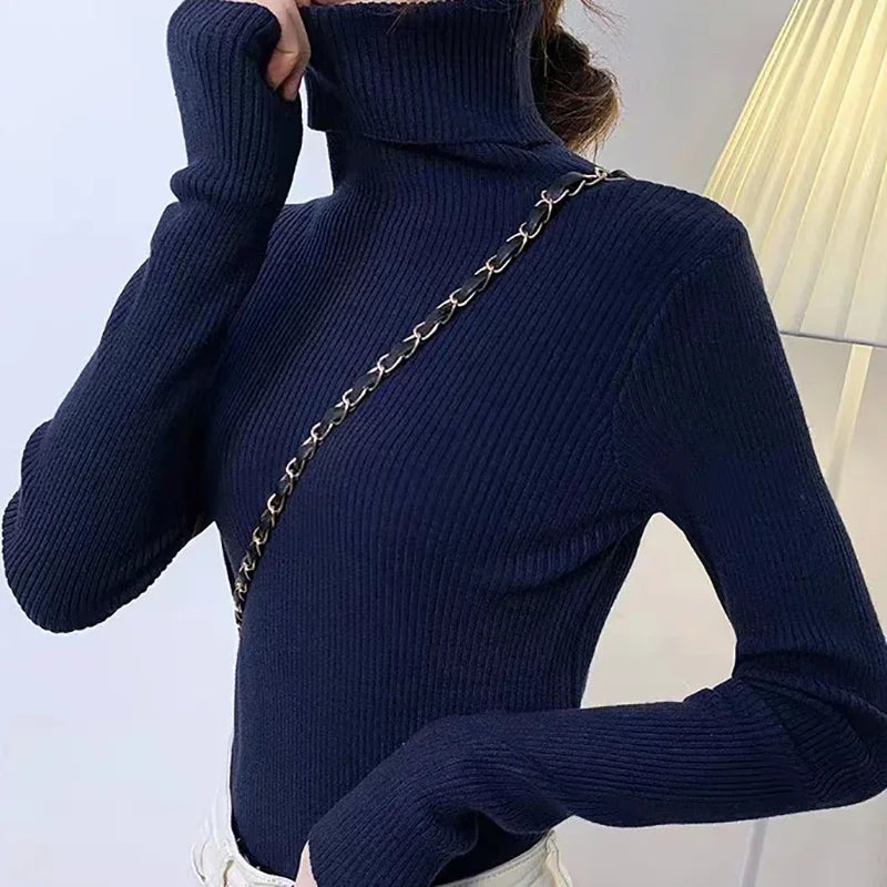 Dam Turtleneck Tröja Stickad Mjuk Pullover Cashmere 9