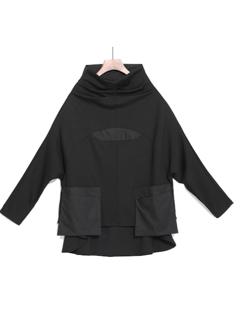 Dam Turtleneck Tröja med Fickor och Patchwork Avslappnad Passform 4