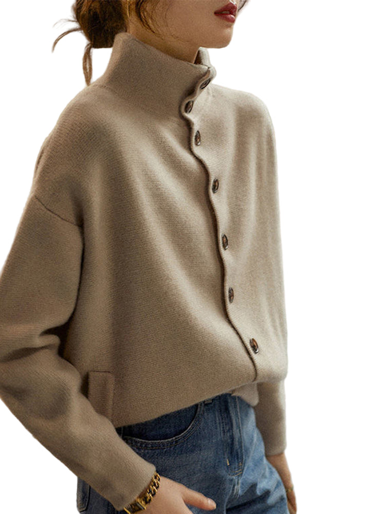 Dam Turtleneck Tröja med Knapp och Lång Ärmar 0