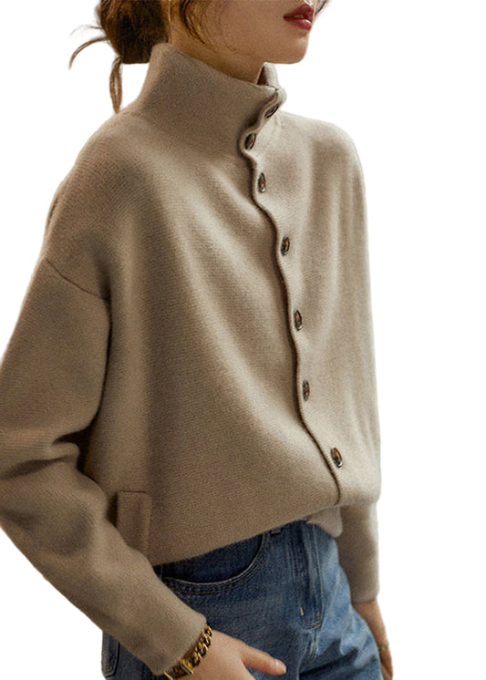 Dam Turtleneck Tröja med Knapp och Lång Ärmar 0