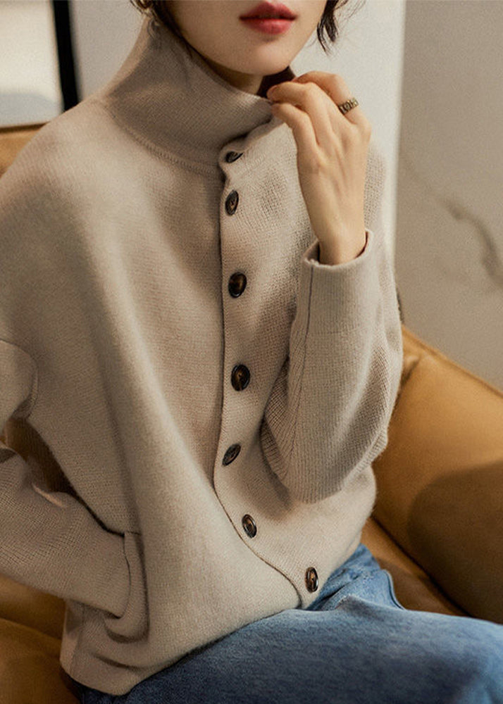 Dam Turtleneck Tröja med Knapp och Lång Ärmar 1