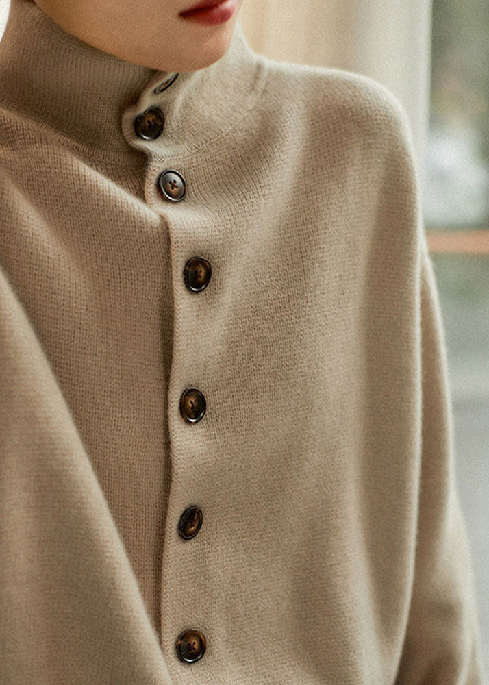 Dam Turtleneck Tröja med Knapp och Lång Ärmar 2