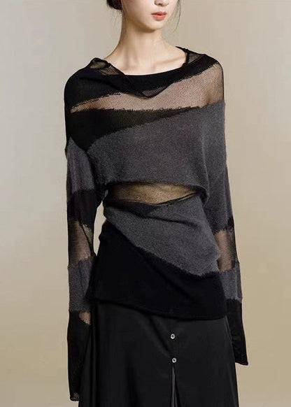 Dam Turtleneck Tröja med Tyll Patchwork 2