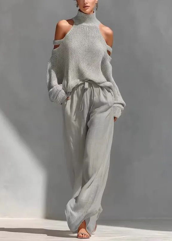 Dam Tvådelat Set Turtleneck och Vida Byxor Bohemisk Stil 1
