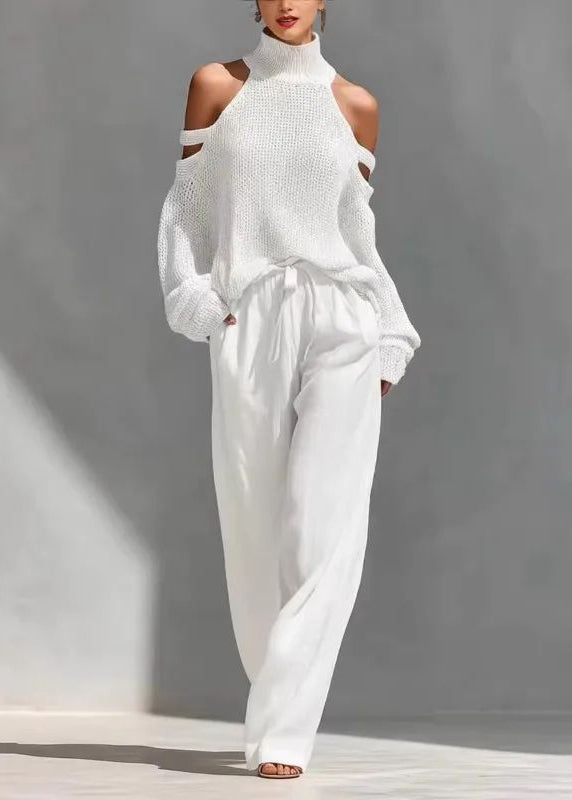 Dam Tvådelat Set Turtleneck och Vida Byxor Bohemisk Stil 2