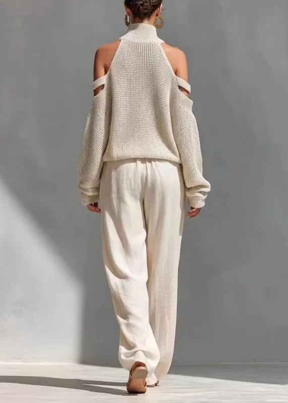 Dam Tvådelat Set Turtleneck och Vida Byxor Bohemisk Stil 3