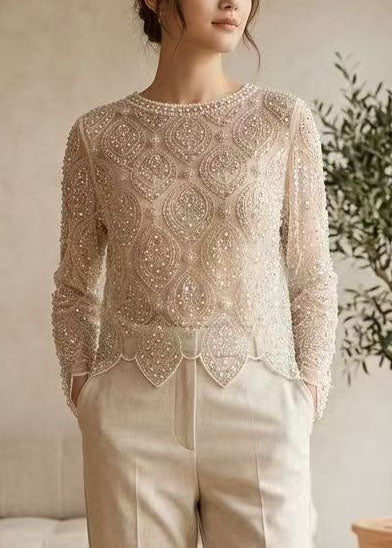 Dam Tylltopp Broderad med Nagelpärlor Sommarstil 2