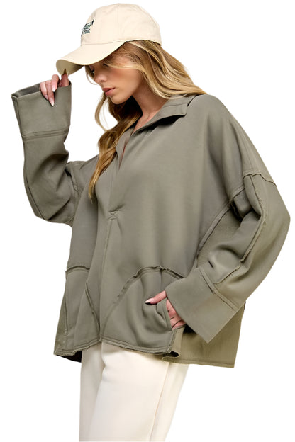 Dam V-Neck Dolman Sleeve Pullover i Grön 0