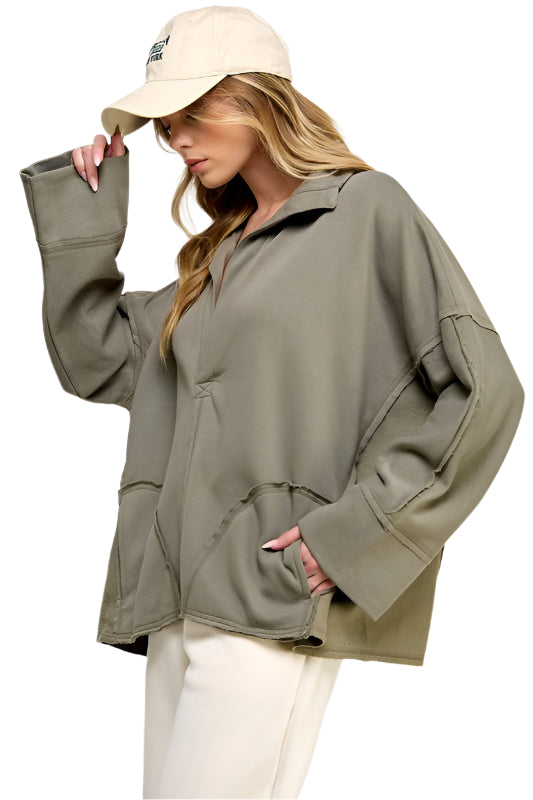 Dam V-Neck Dolman Sleeve Pullover i Grön 0