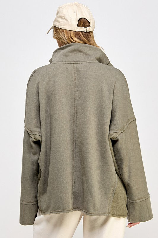 Dam V-Neck Dolman Sleeve Pullover i Grön 2