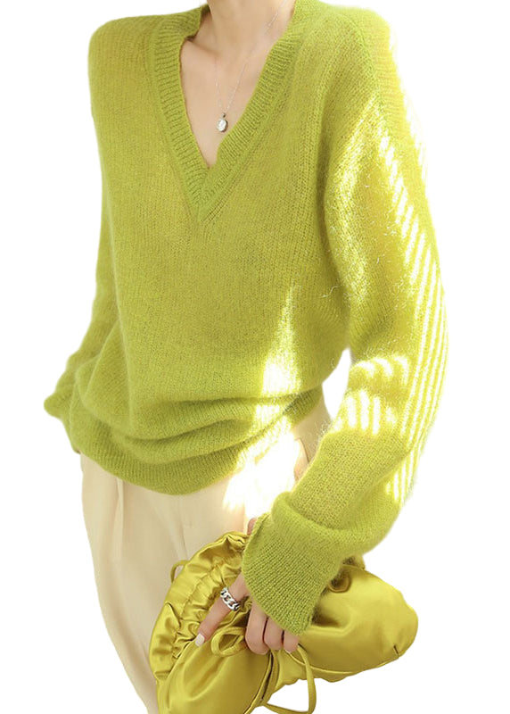 Dam V-hals Tröja Fluorescerande Grön 0