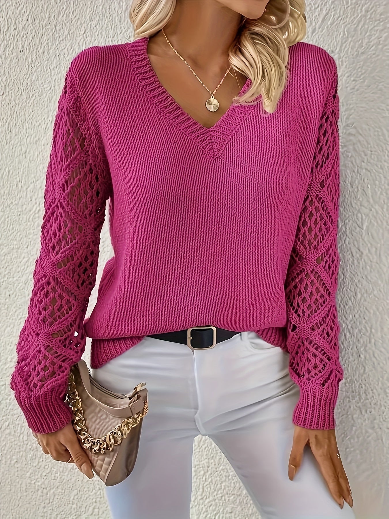 Dam V-neck Tröja med U-cut Design 6
