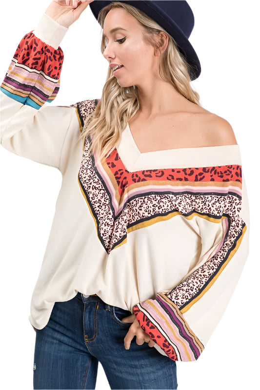 Dam V-ringad Blus med Biskopärmar Lätt Tyg 0