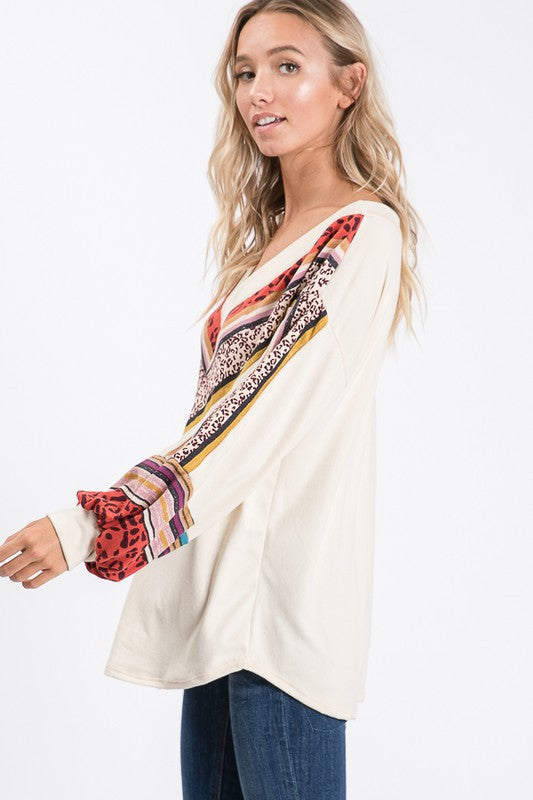 Dam V-ringad Blus med Biskopärmar Lätt Tyg 1