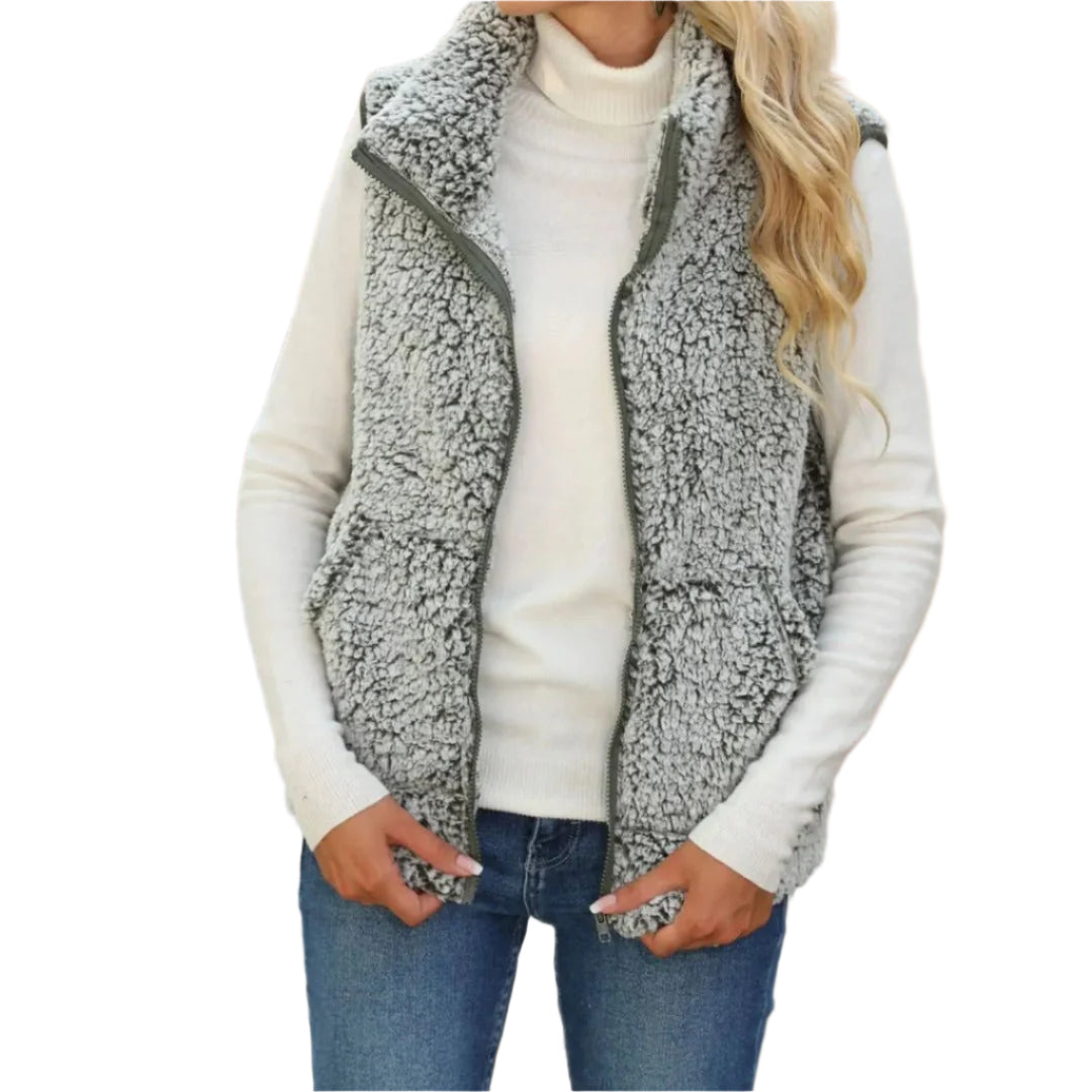 Dam Väst Zip-Up i Mjuk Fleece med Rymliga Fickor 0